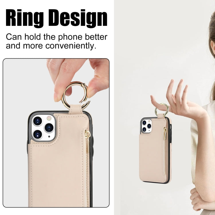 For iPhone 11 Pro RFlD Anti-theft Double Buckle Ring Zipper Card Phone Case(White) - iPhone 11 Pro Cases by buy2fix | Online Shopping UK | buy2fix