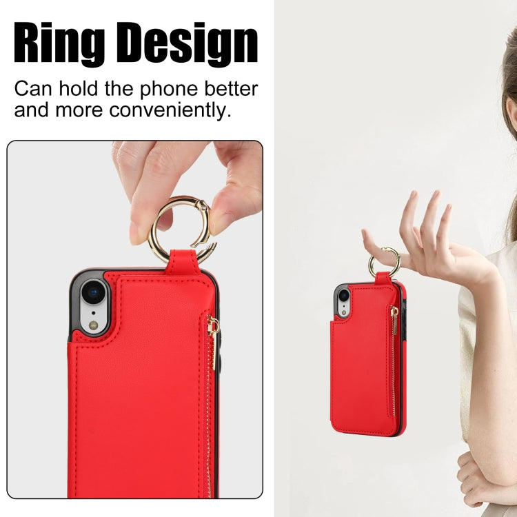 For iPhone XS / X RFlD Anti-theft Double Buckle Ring Zipper Card Phone Case(Red) - More iPhone Cases by buy2fix | Online Shopping UK | buy2fix