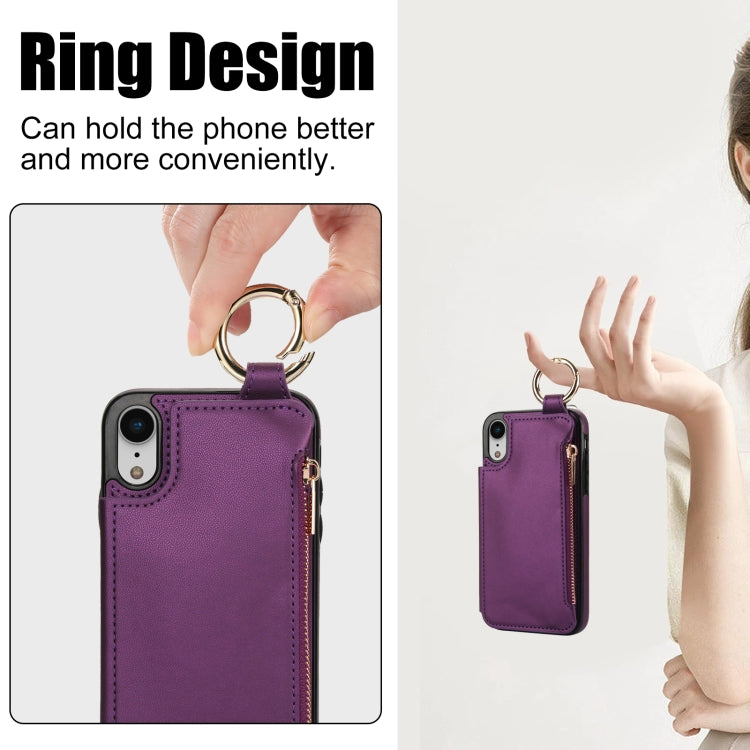 For iPhone XR RFlD Anti-theft Double Buckle Ring Zipper Card Phone Case(Dark Purple) - More iPhone Cases by buy2fix | Online Shopping UK | buy2fix