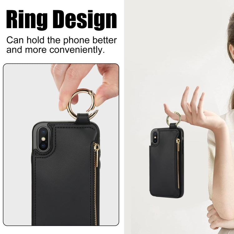 For iPhone XS Max RFlD Anti-theft Double Buckle Ring Zipper Card Phone Case(Black) - More iPhone Cases by buy2fix | Online Shopping UK | buy2fix
