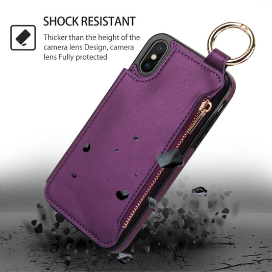 For iPhone XS Max RFlD Anti-theft Double Buckle Ring Zipper Card Phone Case(Dark Purple) - More iPhone Cases by buy2fix | Online Shopping UK | buy2fix