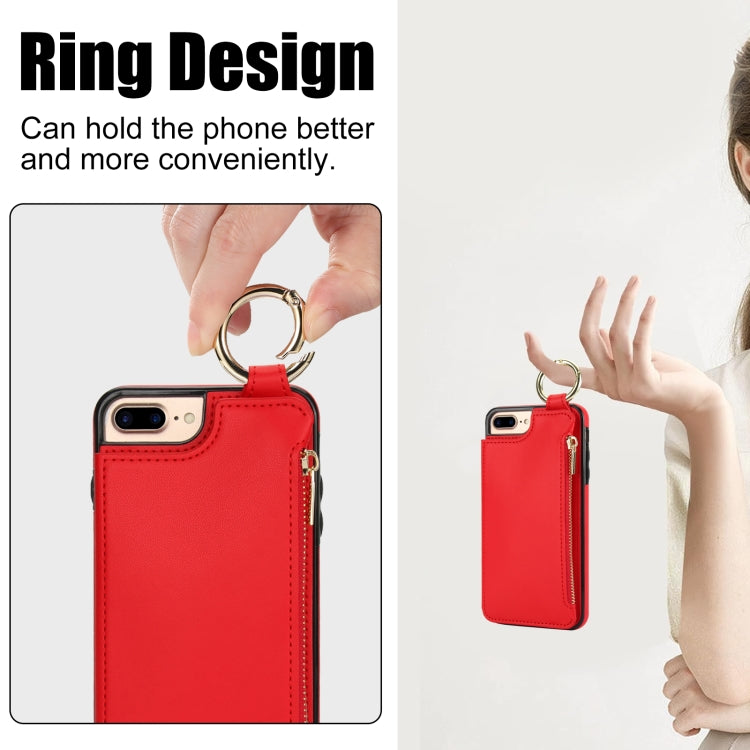 For iPhone 8 Plus / 7 Plus RFlD Anti-theft Double Buckle Ring Zipper Card Phone Case(Red) - More iPhone Cases by buy2fix | Online Shopping UK | buy2fix