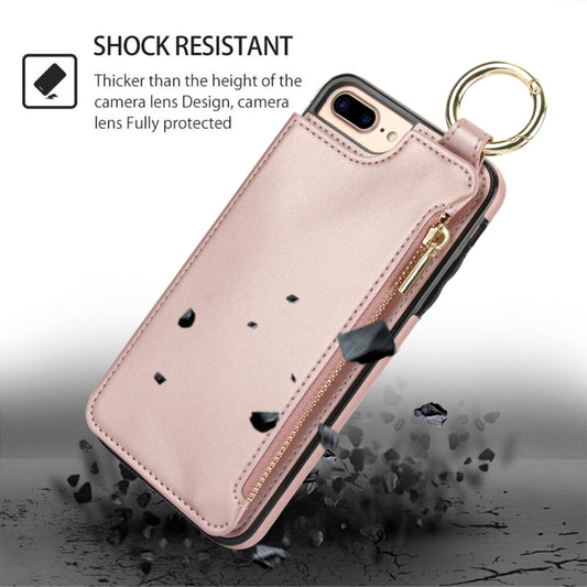For iPhone 8 Plus / 7 Plus RFlD Anti-theft Double Buckle Ring Zipper Card Phone Case(Rose Gold) - More iPhone Cases by buy2fix | Online Shopping UK | buy2fix