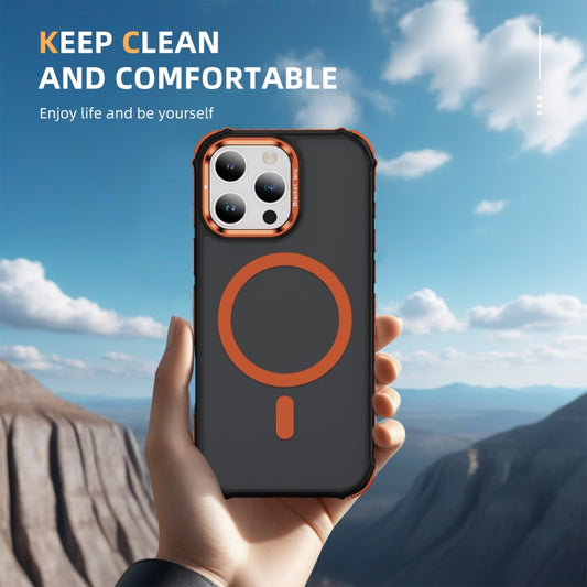 For iPhone 16 Pro Max Rainbow Series Skin Feel MagSafe Lens Holder Phone Case(Orange) by buy2fix