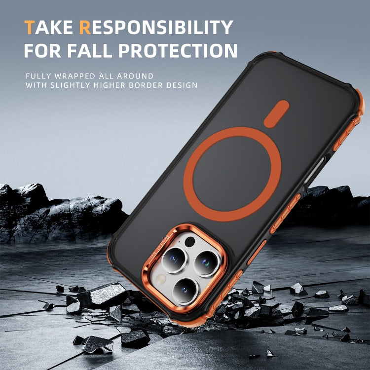 For iPhone 16 Pro Rainbow Series Skin Feel MagSafe Lens Holder Phone Case(Orange) by buy2fix