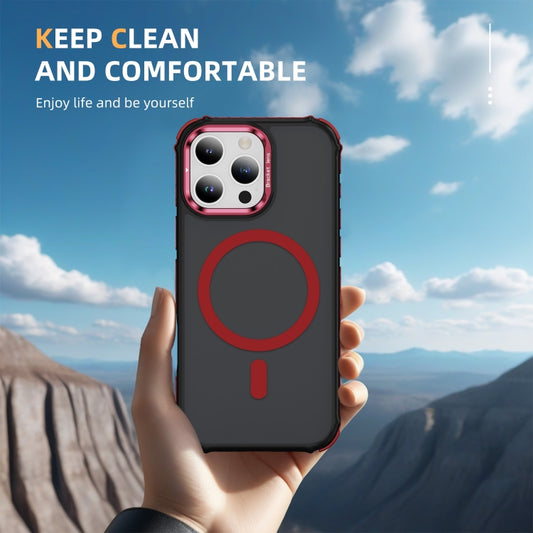 For iPhone 16 Pro Rainbow Series Skin Feel MagSafe Lens Holder Phone Case(Red) by buy2fix