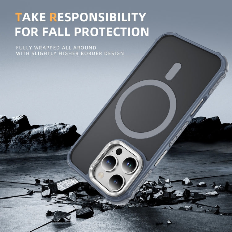 For iPhone 16 Pro Rainbow Series Skin Feel MagSafe Lens Holder Phone Case(Grey) by buy2fix