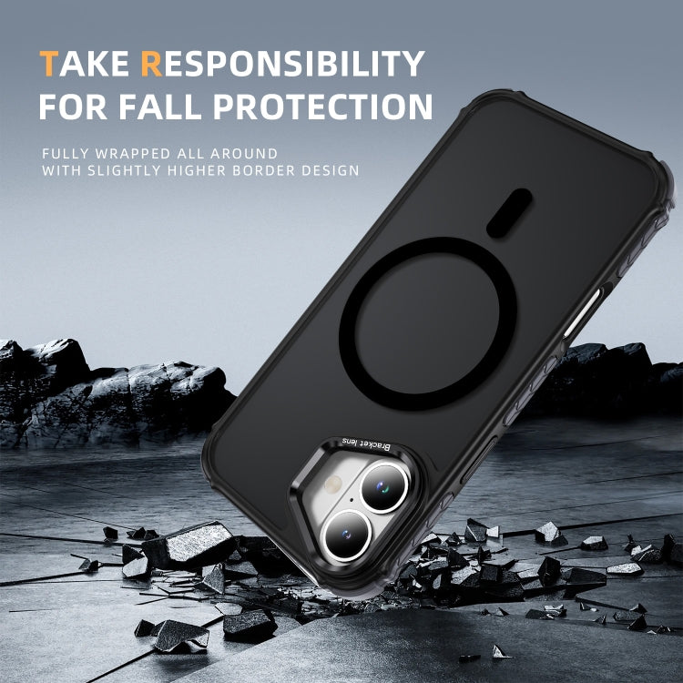 For iPhone 16 Plus Rainbow Series Skin Feel MagSafe Lens Holder Phone Case(Black) by buy2fix