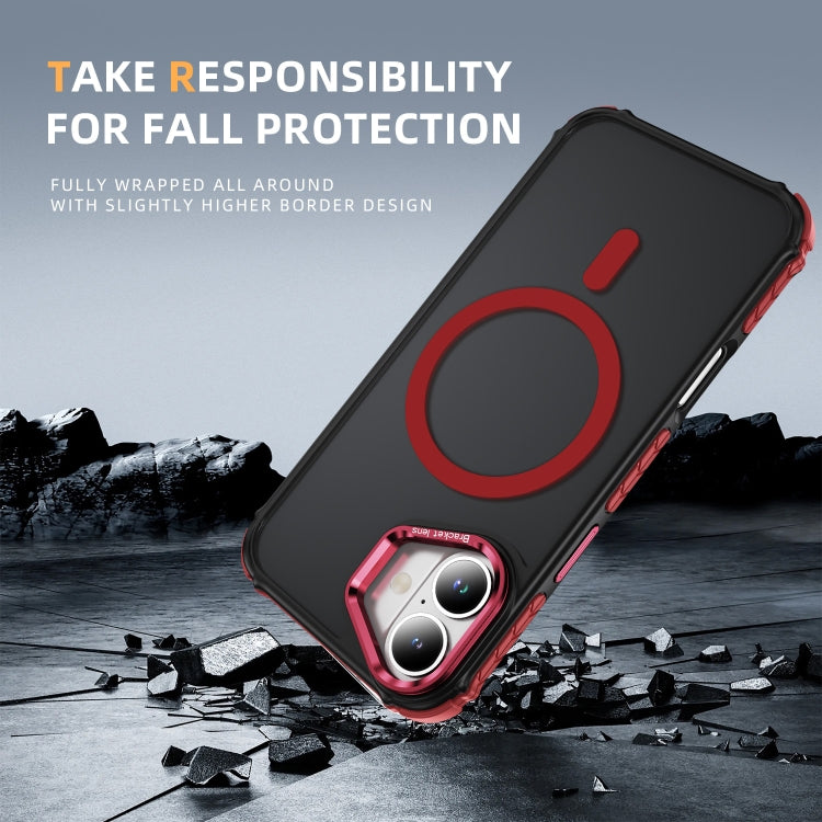 For iPhone 16 Plus Rainbow Series Skin Feel MagSafe Lens Holder Phone Case(Red) by buy2fix