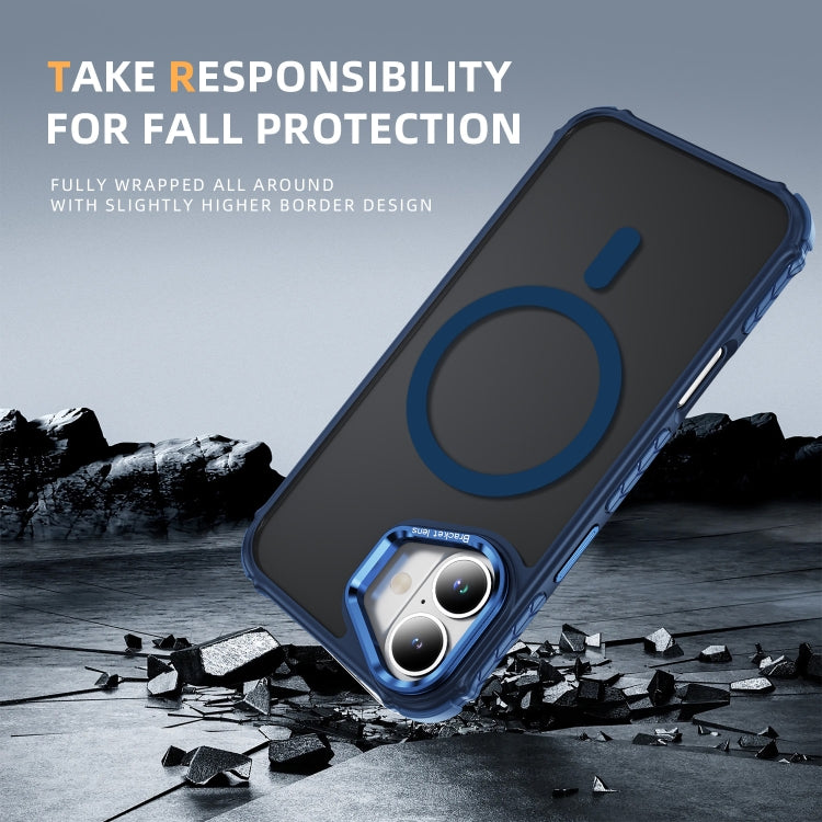 For iPhone 16 Plus Rainbow Series Skin Feel MagSafe Lens Holder Phone Case(Blue) by buy2fix