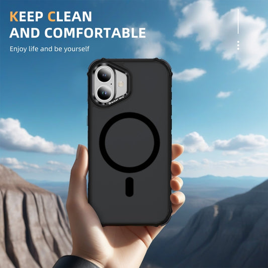 For iPhone 16 Rainbow Series Skin Feel MagSafe Lens Holder Phone Case(Black) by buy2fix