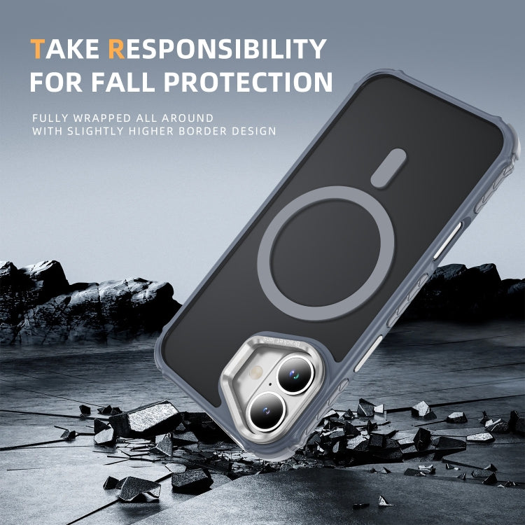 For iPhone 16 Rainbow Series Skin Feel MagSafe Lens Holder Phone Case(Grey) by buy2fix