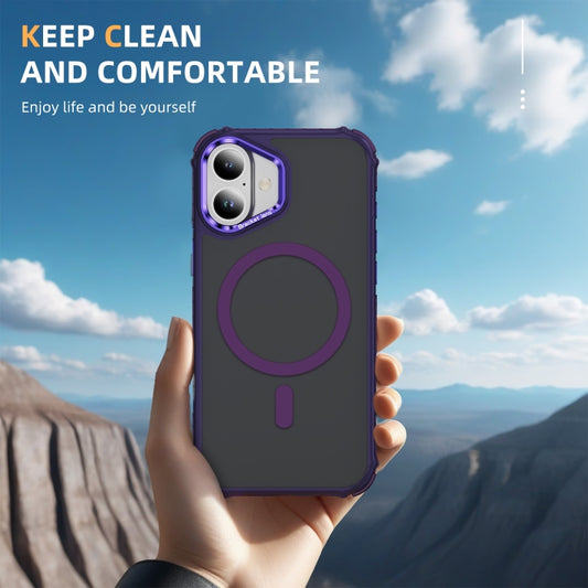 For iPhone 16 Rainbow Series Skin Feel MagSafe Lens Holder Phone Case(Dark Purple) by buy2fix