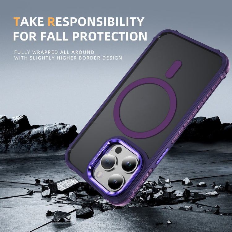 For iPhone 15 Pro Rainbow Series Skin Feel MagSafe Lens Holder Phone Case(Dark Purple) by buy2fix