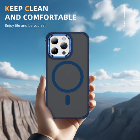 For iPhone 14 Pro Rainbow Series Skin Feel MagSafe Lens Holder Phone Case(Blue) by buy2fix