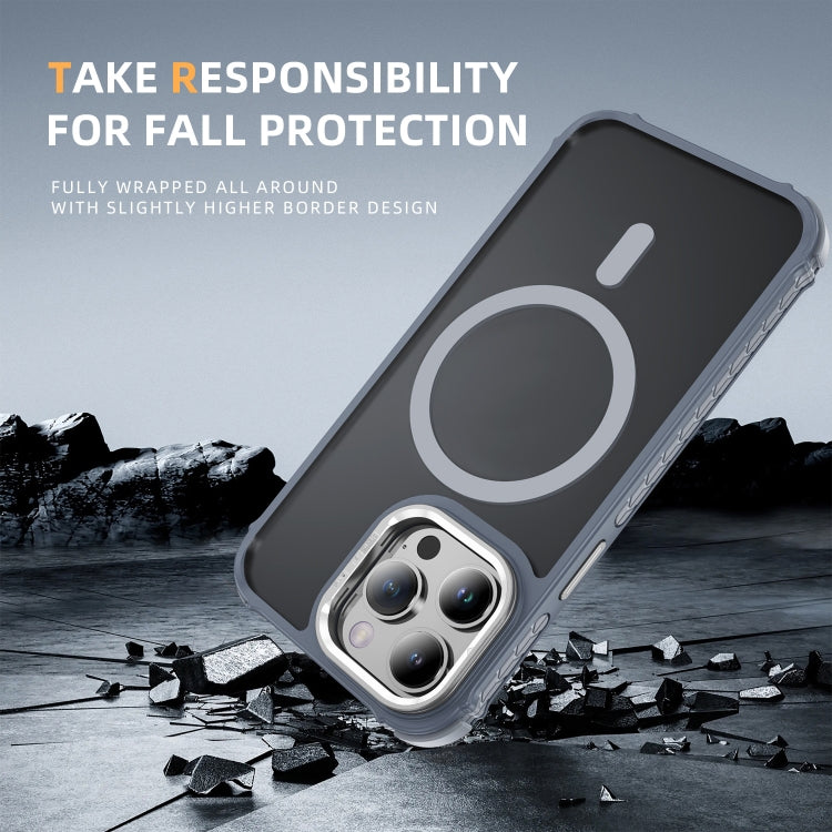 For iPhone 14 Pro Max Rainbow Series Skin Feel MagSafe Lens Holder Phone Case(Grey) by buy2fix
