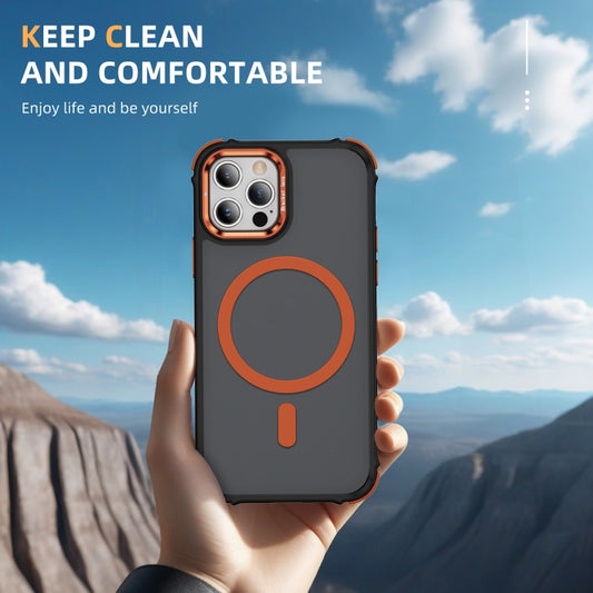 For iPhone 12 Pro Max Rainbow Series Skin Feel MagSafe Lens Holder Phone Case(Orange) by buy2fix