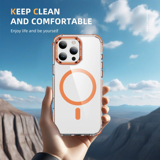 For iPhone 16 Pro Rainbow Series Transparent MagSafe Lens Holder Phone Case(Orange) by buy2fix