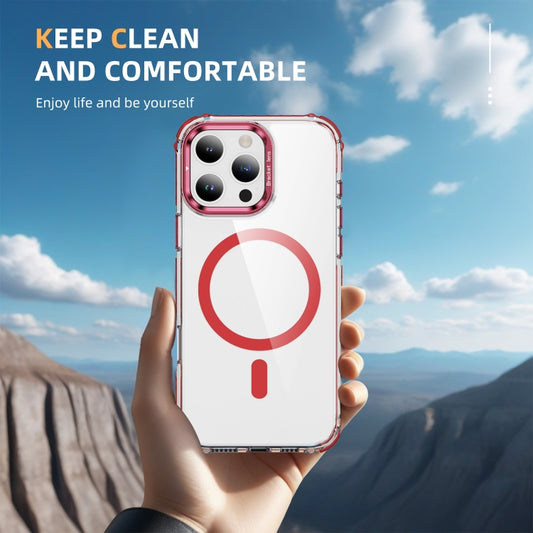 For iPhone 16 Pro Rainbow Series Transparent MagSafe Lens Holder Phone Case(Red) by buy2fix