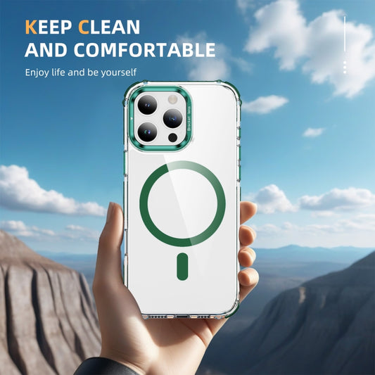 For iPhone 16 Pro Rainbow Series Transparent MagSafe Lens Holder Phone Case(Green) by buy2fix