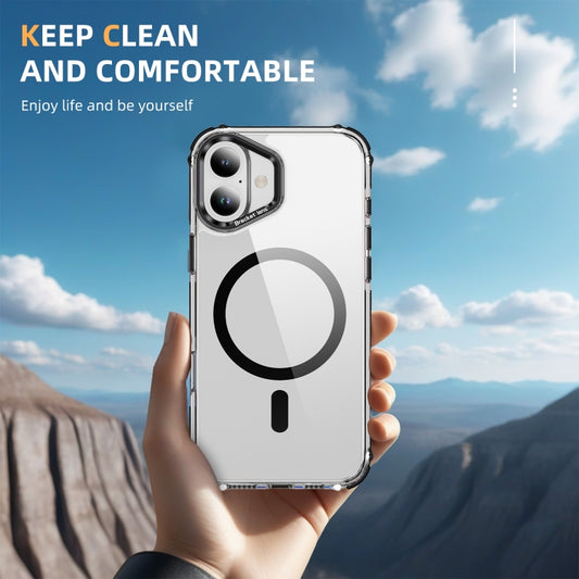 For iPhone 16 Plus Rainbow Series Transparent MagSafe Lens Holder Phone Case(Black) by buy2fix