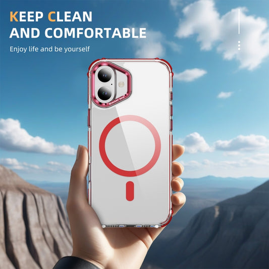 For iPhone 16 Plus Rainbow Series Transparent MagSafe Lens Holder Phone Case(Red) by buy2fix