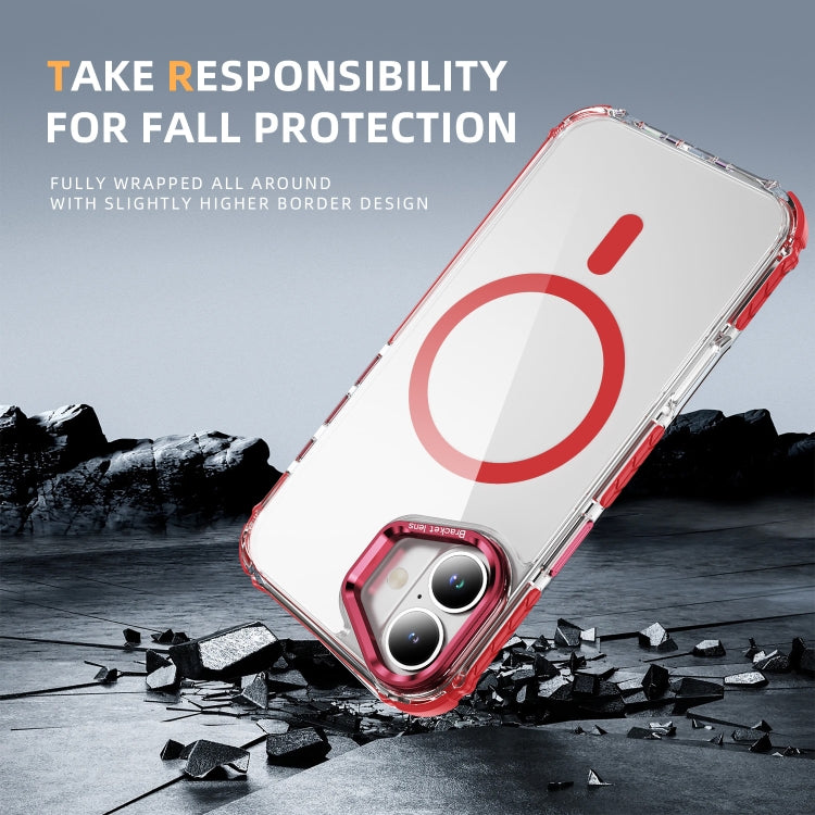 For iPhone 16 Plus Rainbow Series Transparent MagSafe Lens Holder Phone Case(Red) by buy2fix