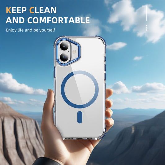 For iPhone 16 Plus Rainbow Series Transparent MagSafe Lens Holder Phone Case(Blue) by buy2fix