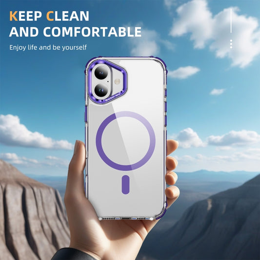 For iPhone 16 Plus Rainbow Series Transparent MagSafe Lens Holder Phone Case(Purple) by buy2fix