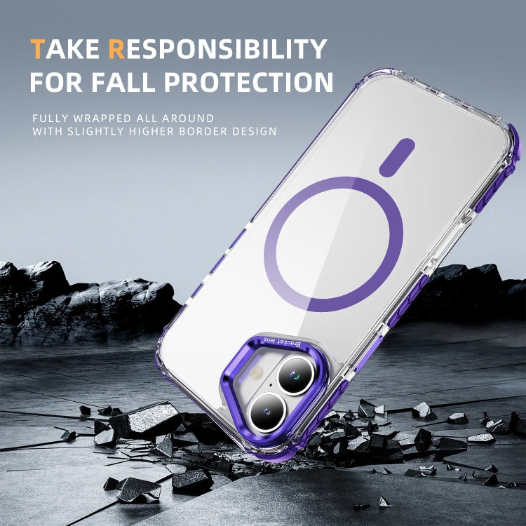 For iPhone 16 Plus Rainbow Series Transparent MagSafe Lens Holder Phone Case(Purple) by buy2fix