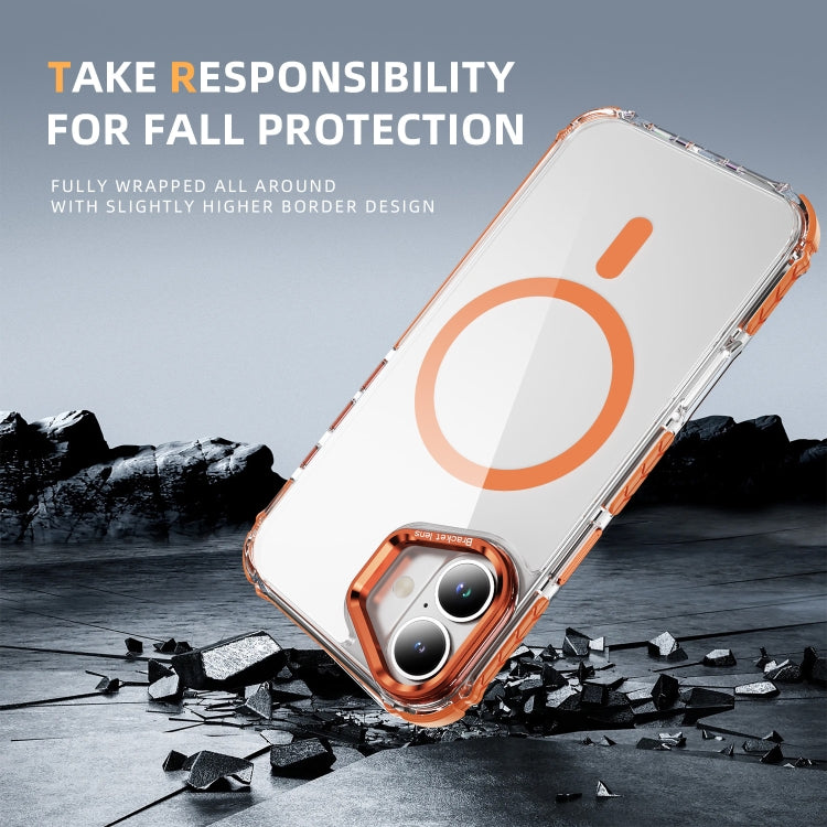 For iPhone 16 Rainbow Series Transparent MagSafe Lens Holder Phone Case(Orange) by buy2fix