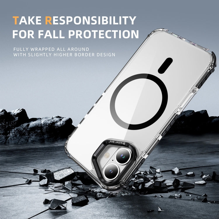 For iPhone 16 Rainbow Series Transparent MagSafe Lens Holder Phone Case(Black) by buy2fix