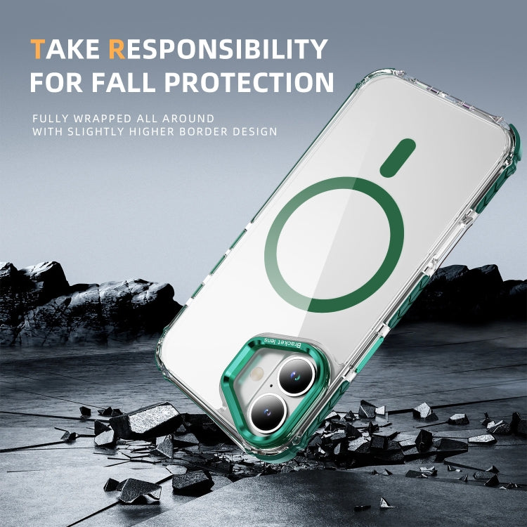 For iPhone 16 Rainbow Series Transparent MagSafe Lens Holder Phone Case(Green) by buy2fix