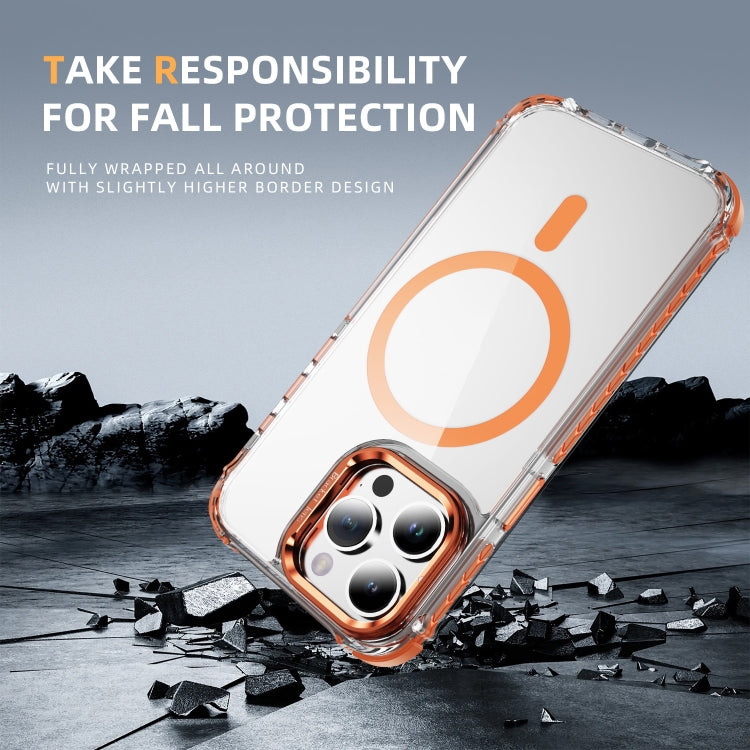 For iPhone 15 Pro Max Rainbow Series Transparent MagSafe Lens Holder Phone Case(Orange) by buy2fix