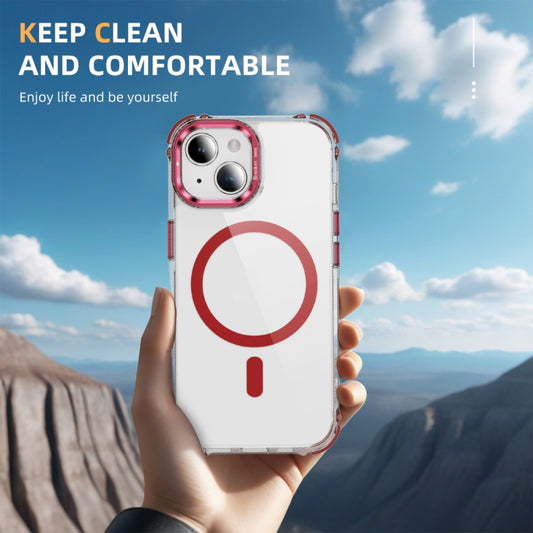 For iPhone 15 Plus Rainbow Series Transparent MagSafe Lens Holder Phone Case(Red) by buy2fix