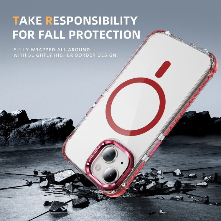 For iPhone 15 Plus Rainbow Series Transparent MagSafe Lens Holder Phone Case(Red) by buy2fix