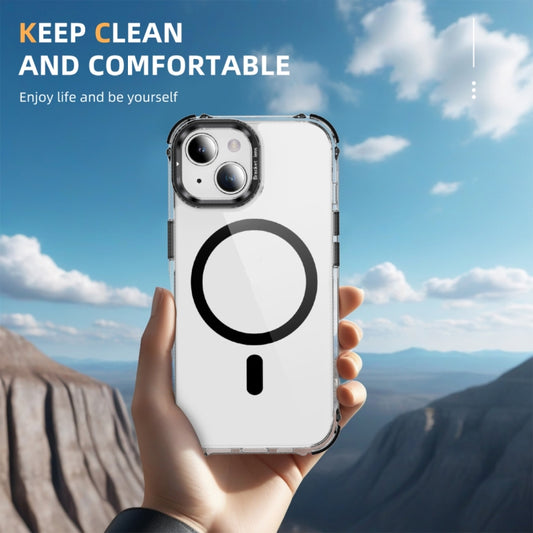 For iPhone 14 Plus Rainbow Series Transparent MagSafe Lens Holder Phone Case(Black) by buy2fix