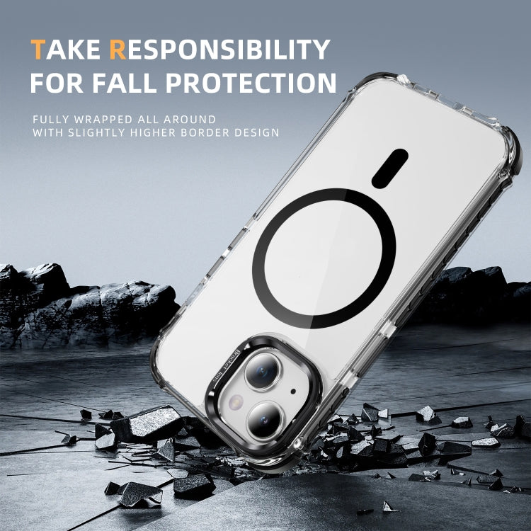 For iPhone 14 Plus Rainbow Series Transparent MagSafe Lens Holder Phone Case(Black) by buy2fix