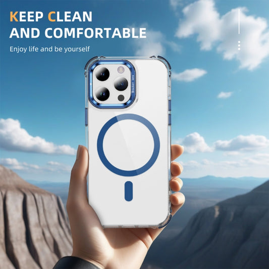 For iPhone 14 Pro Rainbow Series Transparent MagSafe Lens Holder Phone Case(Blue) by buy2fix