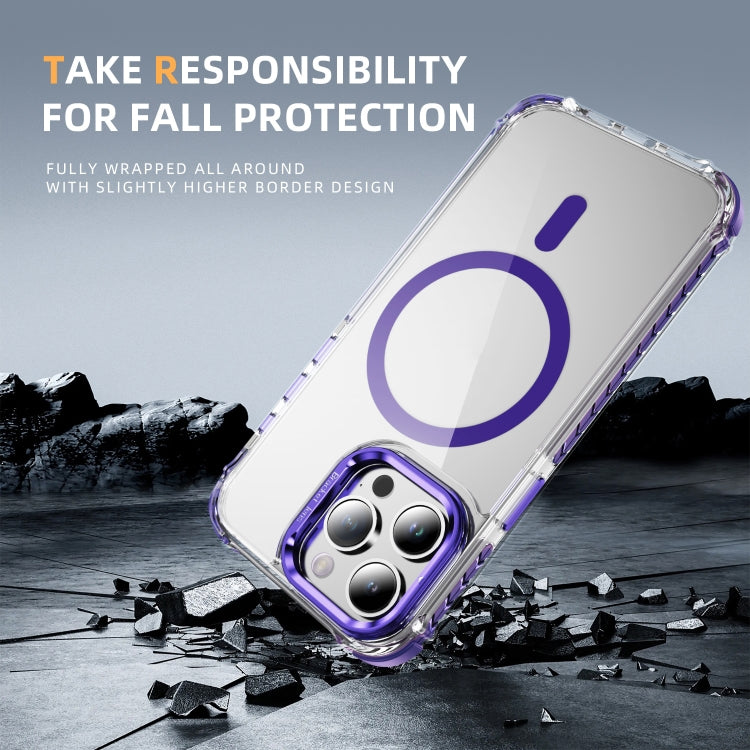 For iPhone 14 Pro Max Rainbow Series Transparent MagSafe Lens Holder Phone Case(Purple) by buy2fix