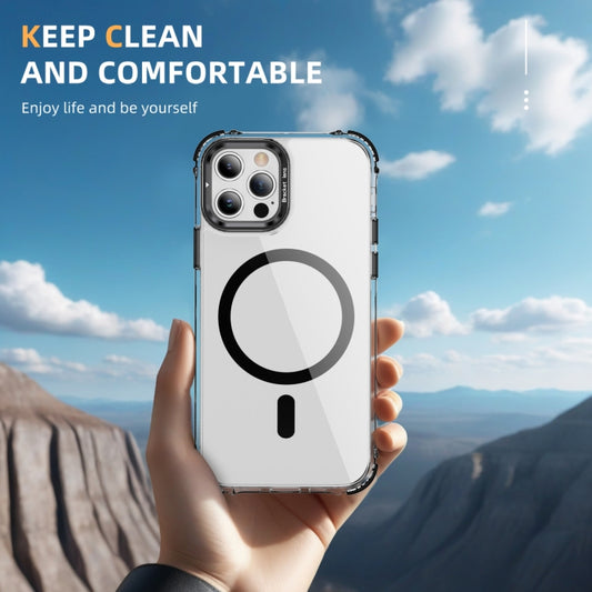 For iPhone 12 Pro Rainbow Series Transparent MagSafe Lens Holder Phone Case(Black) by buy2fix