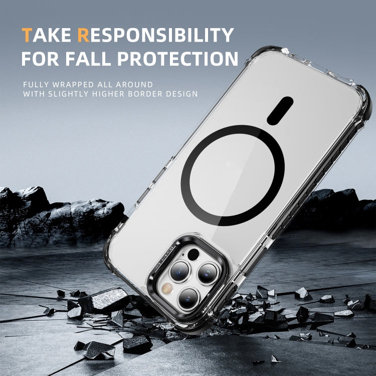 For iPhone 12 Pro Rainbow Series Transparent MagSafe Lens Holder Phone Case(Black) by buy2fix