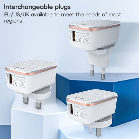 LDNIO A1204Q QC3.0 18W USB Fast Charger with 1m USB to Micro USB Cable, Plug Type:UK Plug(White Gold) - USB Charger by LDNIO | Online Shopping UK | buy2fix