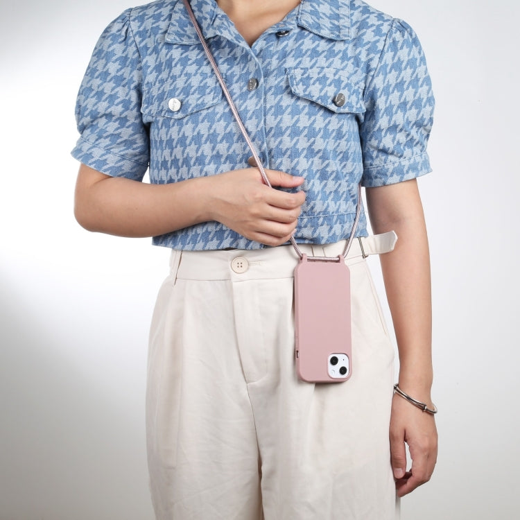 Candy Colors TPU Protective Phone Case with Lanyard For iPhone 16 Plus(Rose Gold) by buy2fix