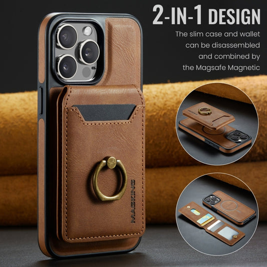 For iPhone 15 Pro Max MAGKING K1 MagSafe Detachable Wallet RFID Back Cover Phone Case(Brown) by MAGKING