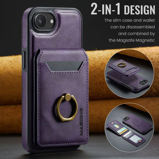 For iPhone 16e MAGKING K1 MagSafe Detachable Wallet RFID Back Cover Phone Case(Purple) - iPhone 16e Cases by MAGKING | Online Shopping UK | buy2fix