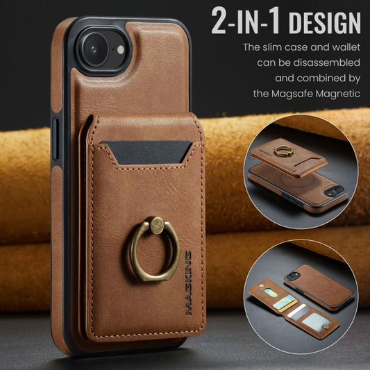 For iPhone 16e MAGKING K1 MagSafe Detachable Wallet RFID Back Cover Phone Case(Brown) - iPhone 16e Cases by MAGKING | Online Shopping UK | buy2fix