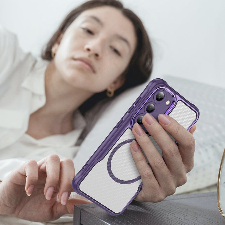 For Samsung Galaxy S23 5G Carbon Fiber Texture MagSafe Translucent Phone Case(Purple) by buy2fix