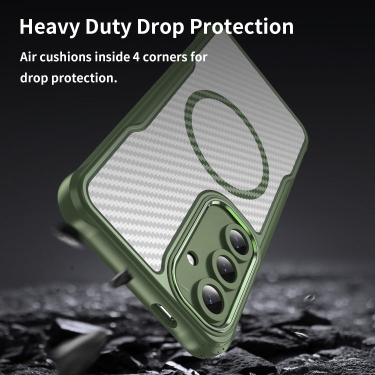 For Samsung Galaxy S24 FE 5G Carbon Fiber Texture MagSafe Translucent Phone Case(Green) by buy2fix
