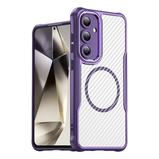For Samsung Galaxy S24 FE 5G Carbon Fiber Texture MagSafe Translucent Phone Case(Purple) by buy2fix